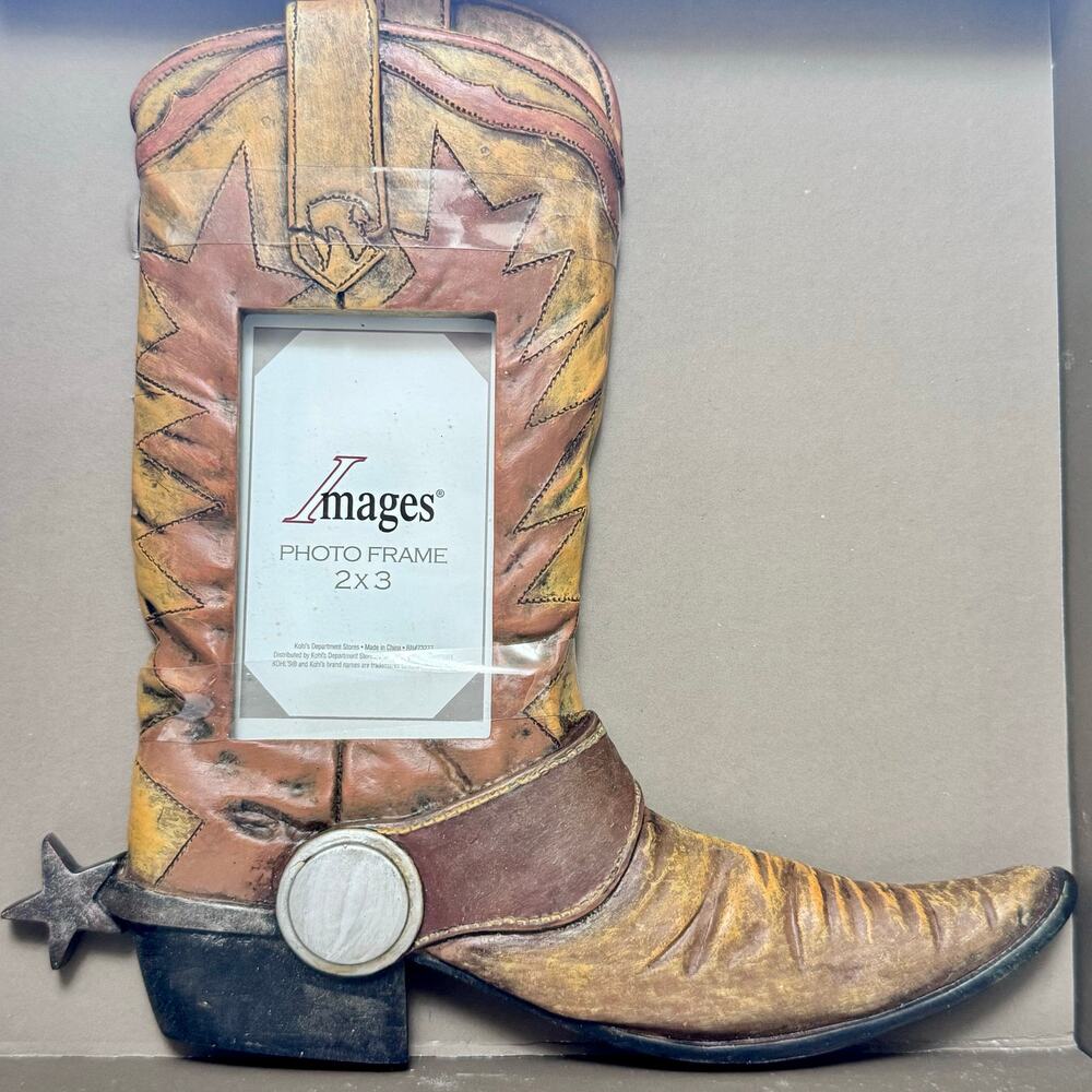 Cowboy Boot Picture Frame, NIB For 2 x 3 Picture‎ Resin Images Brand Western